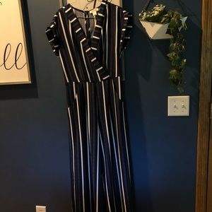 Navy Blue Striped Jumpsuit
